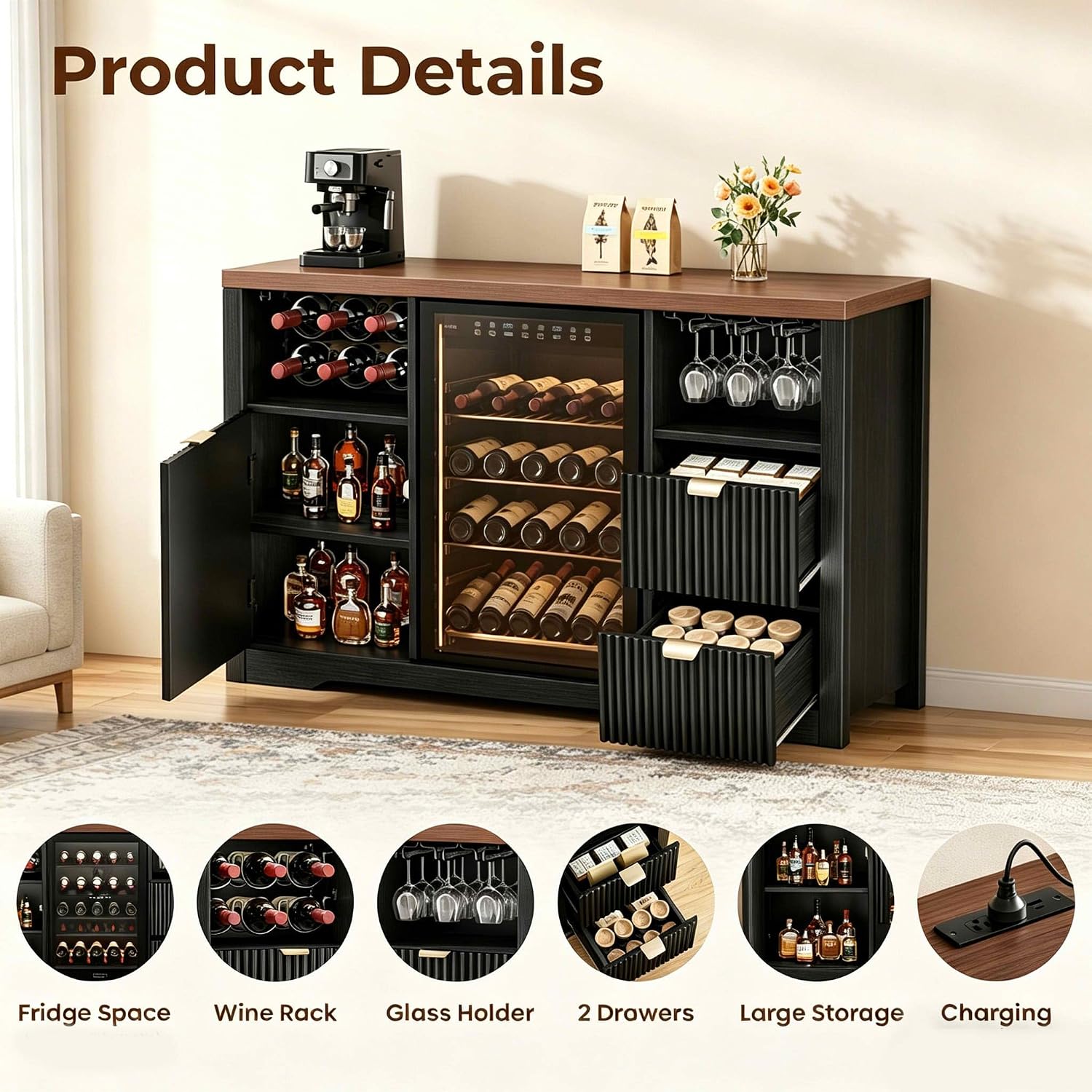 Coffee Bar Cabinet with Mini F - Home Bar And Fridge ulasan dan harga
