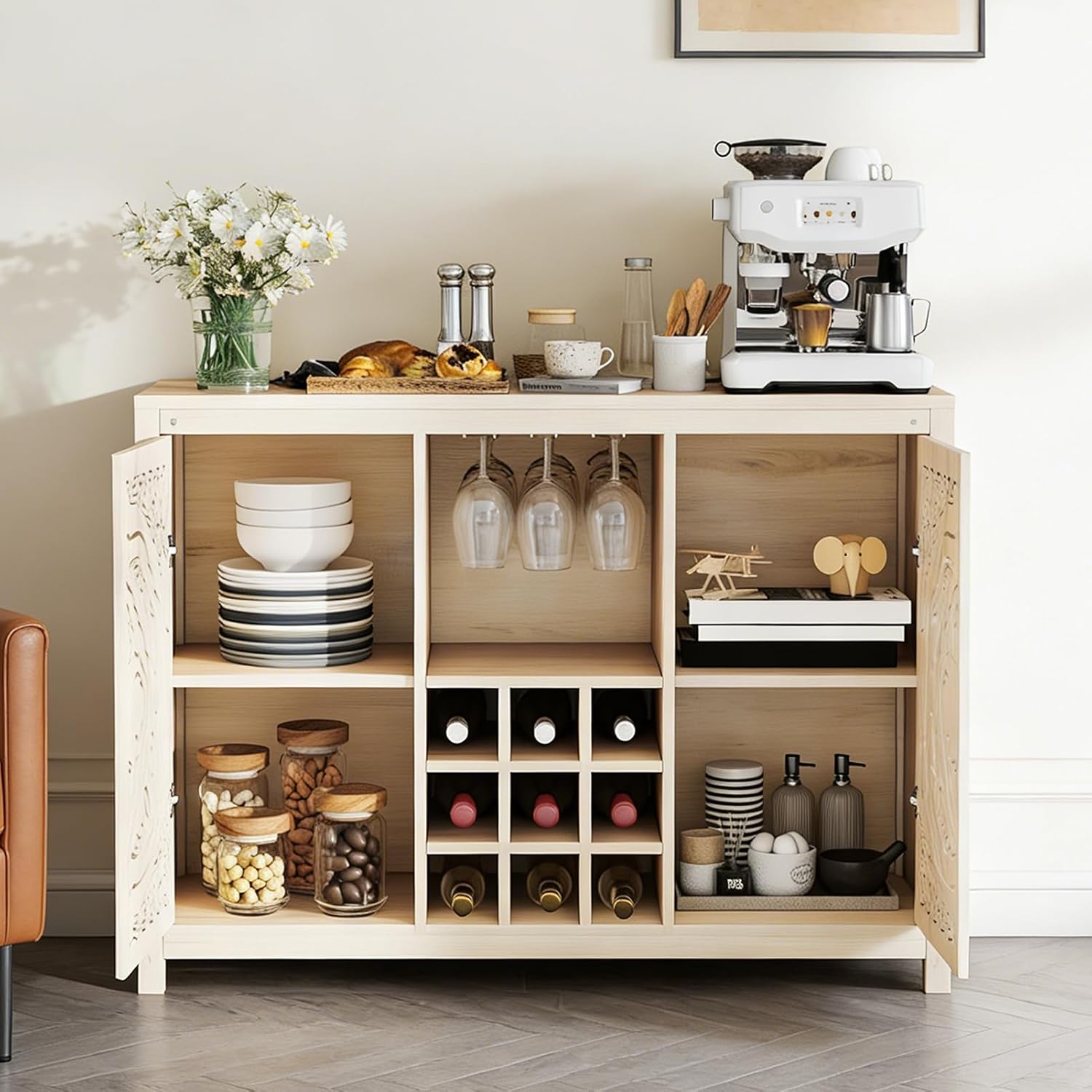 Wood Bar Cabinet with Adjustab - Home Bar And Cabinet ulasan dan harga