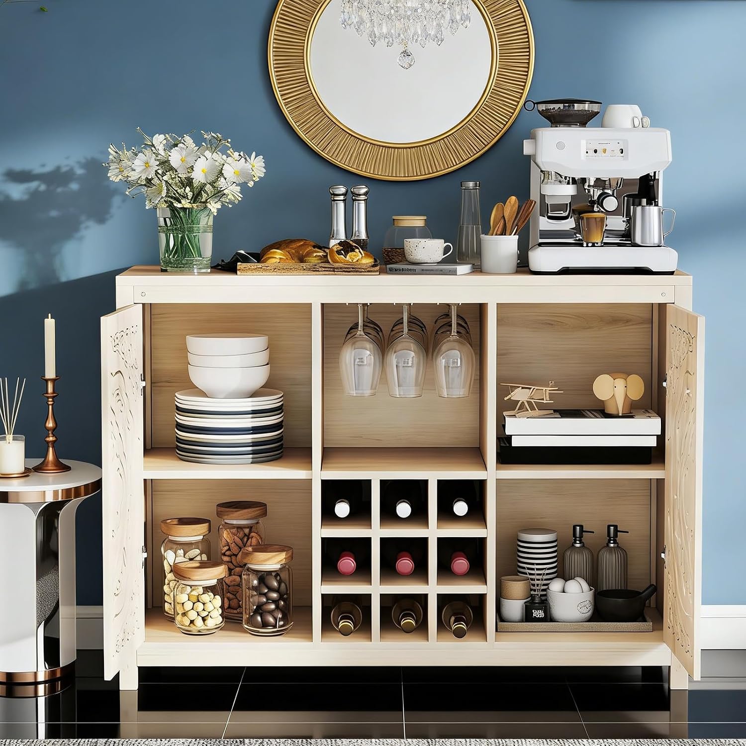 Wood Bar Cabinet with Adjustab - Home Bar And Cabinet ulasan dan harga