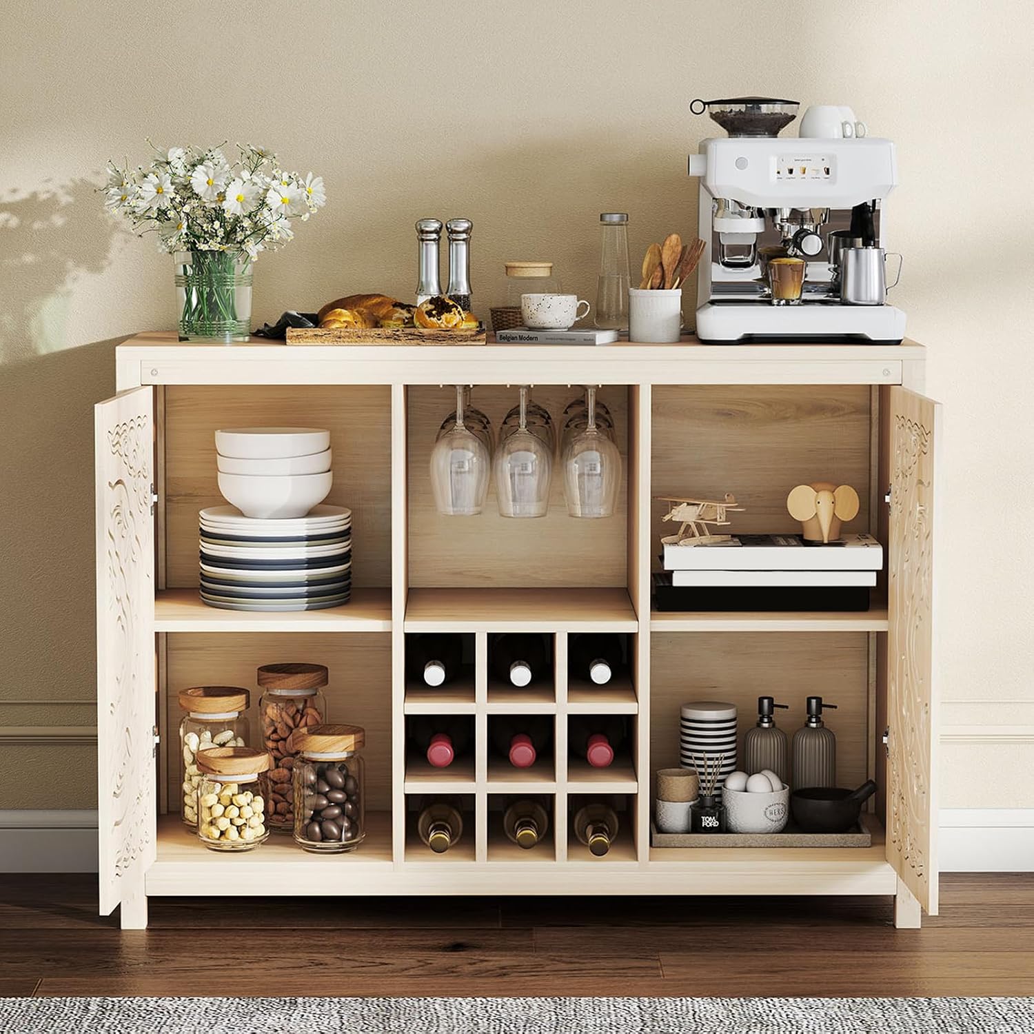 Wood Bar Cabinet with Adjustab - Home Bar And Cabinet ulasan dan harga