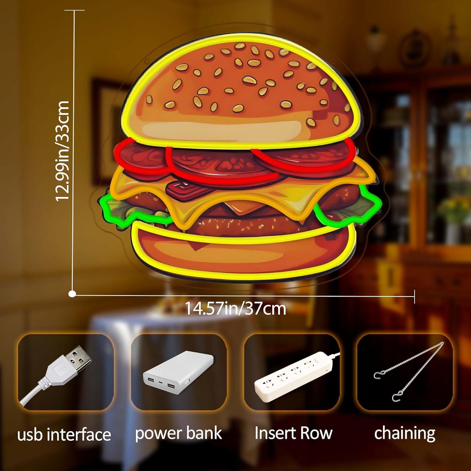 Burger Neon Sign LED Hamburger - Home Bar Signs ulasan dan harga